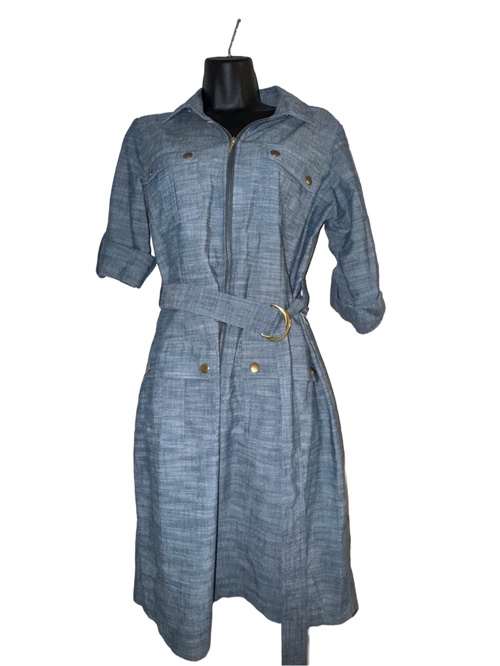 Sharagano Denim-Textured Dress— Slate Blue